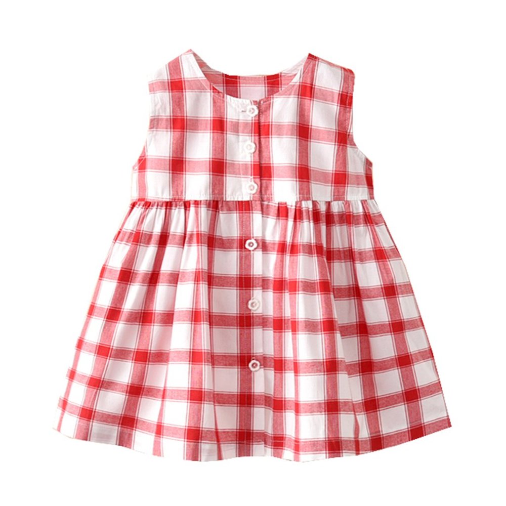 Red & White Plaid Cotton Girl Dress, 5-6 Years